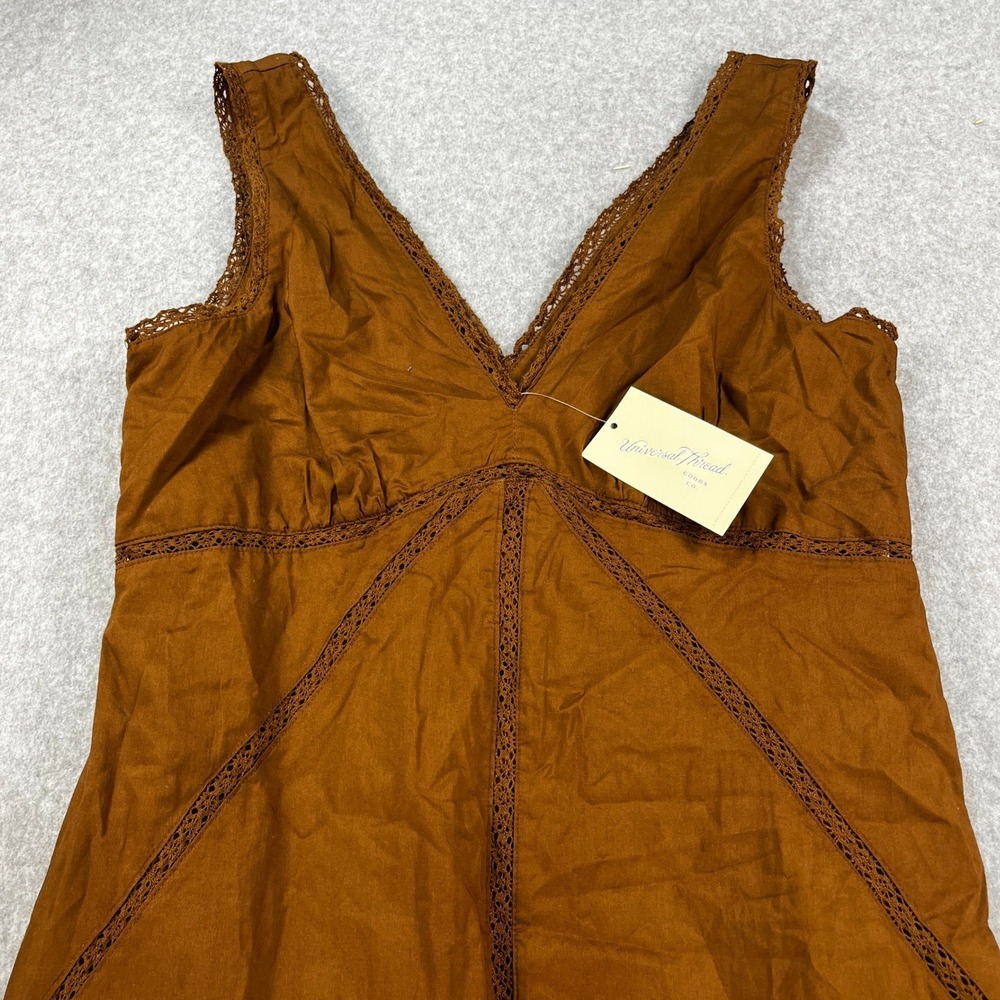 Universal Thread Women's Lace Trim Midi Dress M Brown V-Neck Sleeveless - Picture 3 of 8
